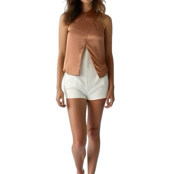 REVOLVE Lanston Halter Neck Sleeveless Blouse Women's  Sz XS Beige NWT-RP $176 - Picture 1 of 8